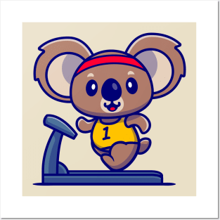 Cute Koala Running On The Treadmill Cartoon Posters and Art